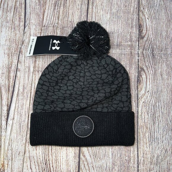 Under Armour Other - Under Armour Girls One Size Black Leopard Pom Stocking Winter Hat NEW